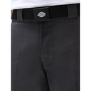 Black pants with a black belt featuring a Dickies logo on a white background