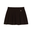 Black pleated skirt with a brand logo on a white background