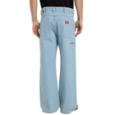 Light blue jeans worn by a person on a white background