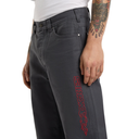 Gray pants with red design on a white background