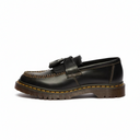 Black leather loafer shoe on a white background