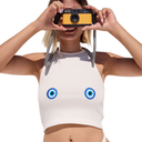 Person holding a yellow disposable camera with a white background