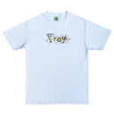 A light blue short-sleeve crewneck t-shirt featuring a colorful graphic on the chest that reads 'Frog' with 'Duck Hunter' underneath, displayed flat against a white background.
