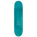 A teal blue skateboard deck with a white graphic of a frog and the text 'frog skateboards' printed near the center, shown against a plain white background.