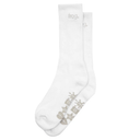White socks with a small logo on a white background