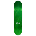 A green skateboard deck with a white and black 'Frosted' logo near the center, shown vertically against a plain white background.