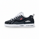Black and white sneaker with visible branding on a white background