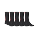 Set of five black socks with red accents on a white background