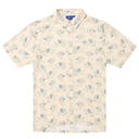Beige shirt with blue floral pattern on a white background