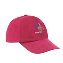 Pink cap with a colorful emblem on a white background