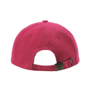 Pink baseball cap with a brown strap on a white background
