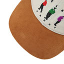 Brown cap with embroidered design on a white background