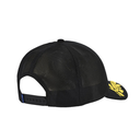 Black mesh cap with yellow brim on a white background
