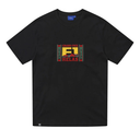 Black t-shirt with F1 Helas logo on a white background