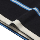 Close-up of black, white, and blue striped fabric