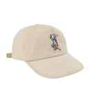 Beige cap with embroidered design on a white background