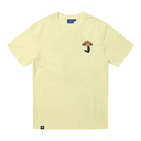 Light yellow t-shirt with a small graphic on a white background