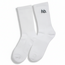 White socks with 'hb.' logo on a white background
