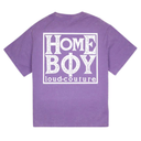 Purple t-shirt with 'HOME BOY loud couture' text on a white background