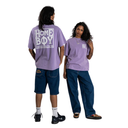 Two people wearing matching purple t-shirts with 'HOME BOY' text on a white background