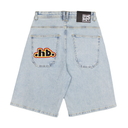 Light blue denim shorts with a logo on the back pocket and 'Home Boy' label on the waistband, on a white background.