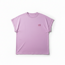 Purple t-shirt with a small logo on a white background