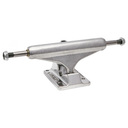 A single silver metal skateboard truck with a flat base plate, shown on a plain white background.