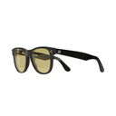 Black sunglasses with yellow lenses on a white background