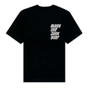 Black t-shirt with 'Black Cat Punk Shop' text on a white background