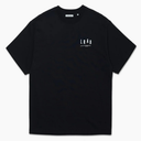 A black short-sleeve crewneck t-shirt with a small white 'LRAB' logo printed on the left chest, displayed flat against a light gray background.