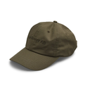 Black cap with red logo on a white background