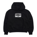 A black pullover hoodie with a distressed white rectangular graphic on the chest that reads 'LAST RESORT AB', shown against a plain white background.
