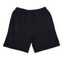 Black athletic shorts with an elastic waistband and a side pocket, shown from the back on a white background.