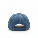 A blue baseball cap shown from the back, featuring a curved snapback strap and matching blue eyelets, set against a plain white background.
