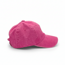 A pink cotton baseball cap shown from a side profile view against a plain white background.