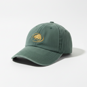 A green baseball cap with a yellow embroidered buffalo logo on the front, displayed on a white surface inside a light gray box.