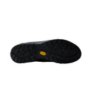 Black shoe sole with a vibram logo on a white background