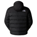 Black puffer jacket with The North Face logo on a white background