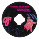 Black Sabbath 'Paranoid' skateboard wheel with pink text and a silhouette of a person.