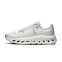 White running shoe with unique sole design on a white background