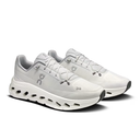 White running shoes with a unique sole design on a white background