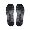 Top view of a pair of black and gray athletic shoes on a white background