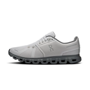 Gray athletic shoe with a white background