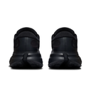 A pair of black athletic sneakers shown from the rear, featuring chunky black midsoles and textured black uppers, set against a plain white background.