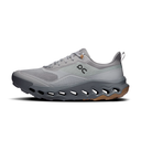 Gray athletic shoe with unique sole design on a white background