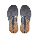 Top view of a pair of shoes with brown soles and black tread pattern on a white background