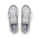 A pair of On running shoes in light gray and white, shown from a top-down view on a clean white background.