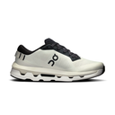 White running shoe with black accents on a white background