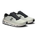 White and black running shoes with visible brand logo on a white background