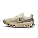 Beige running shoe with unique sole design on a white background